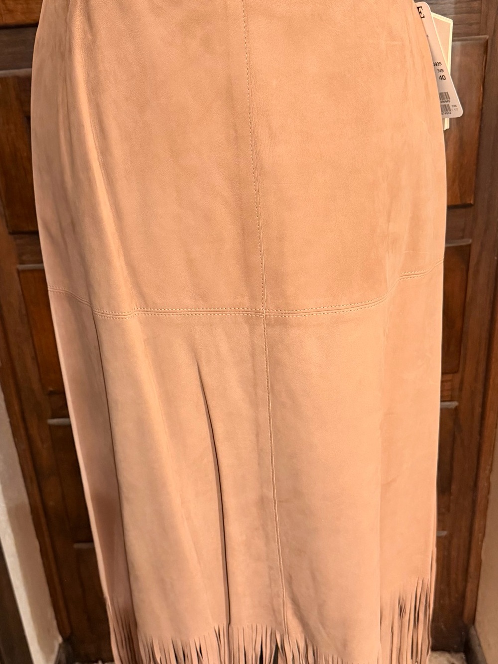 Escada Camel Suede Maxi Skirt with Fringe